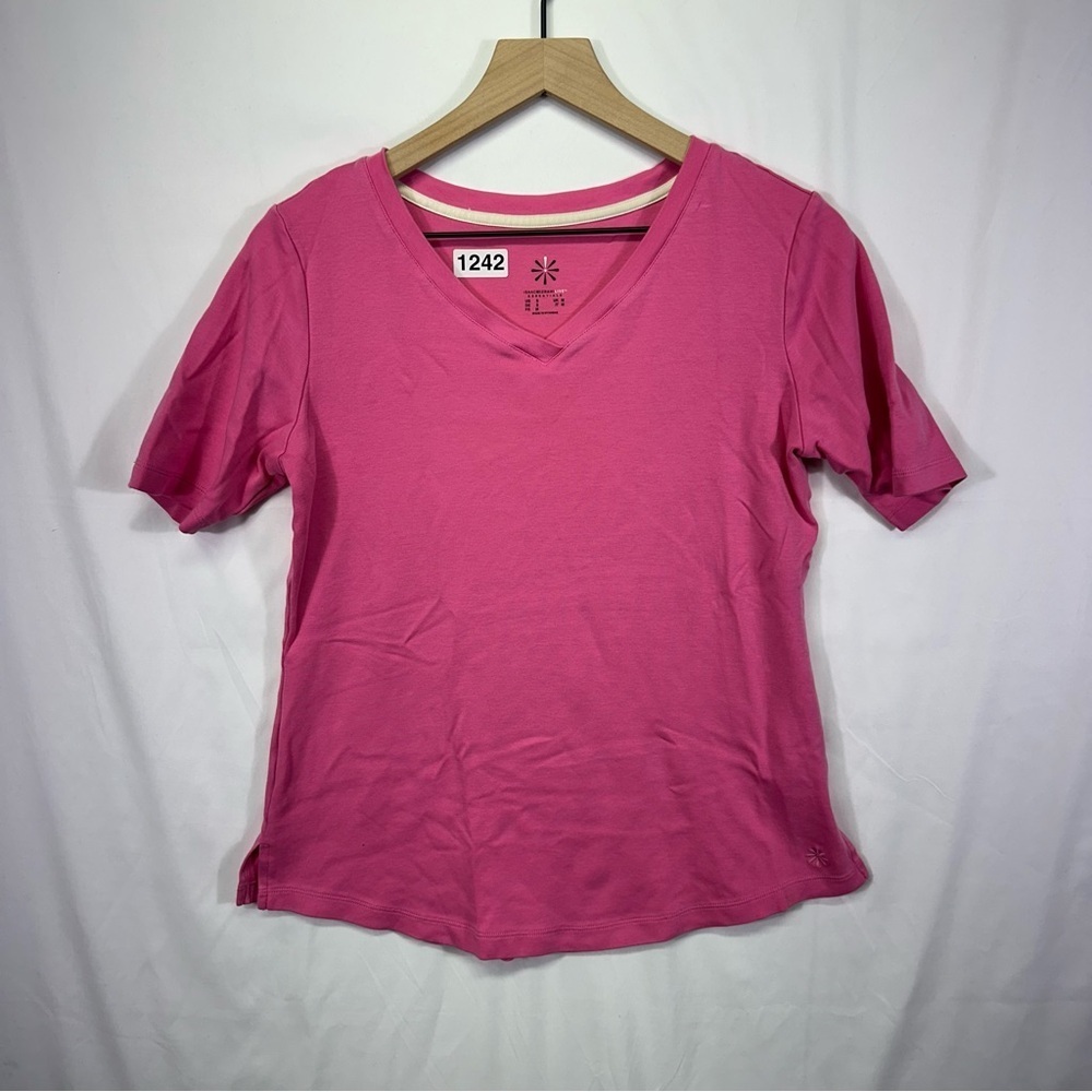 Isaac Mizrahi Live Essentials Pink V-Neck Short Sleeve Top Size S